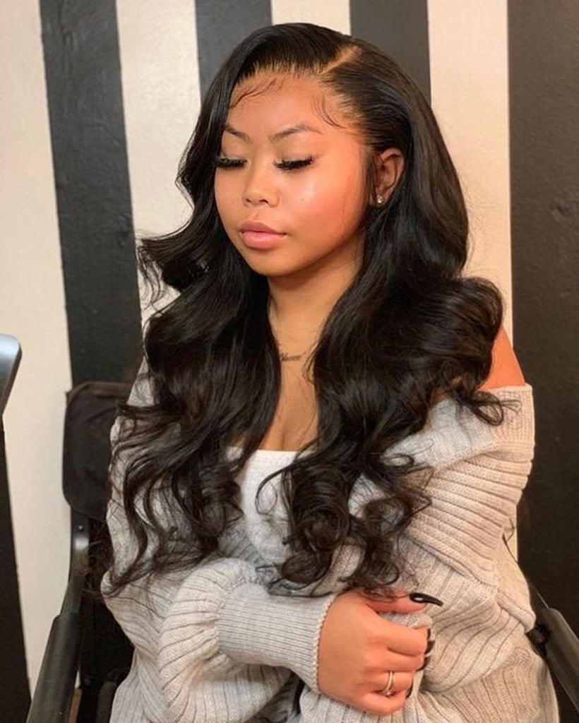 13x4 BODY WAVE FRONTAL WIG. PRE-PLUCKED HAIRLINE